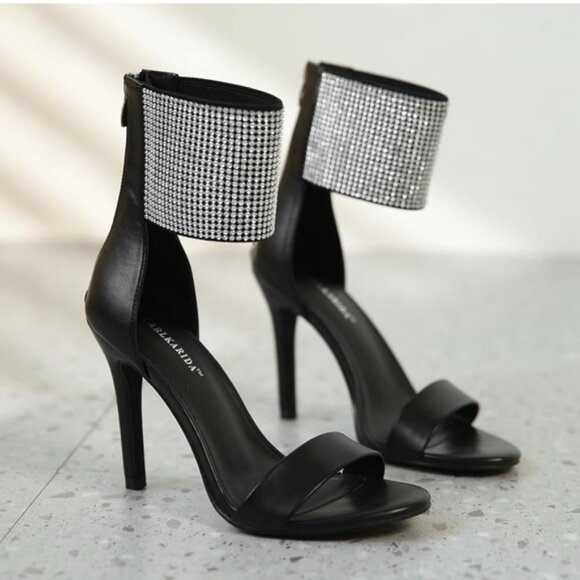 Black and Silver Sparkle Elegant Black High Heel Open Toe - Picture 2 of 6